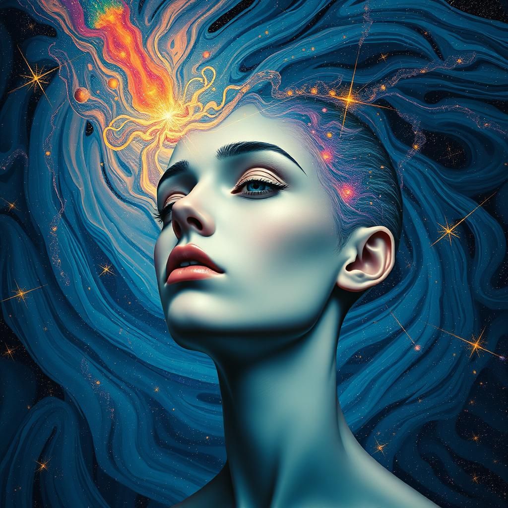 Cosmic Dreamscape: Androgynous Figure in Surreal Portrait