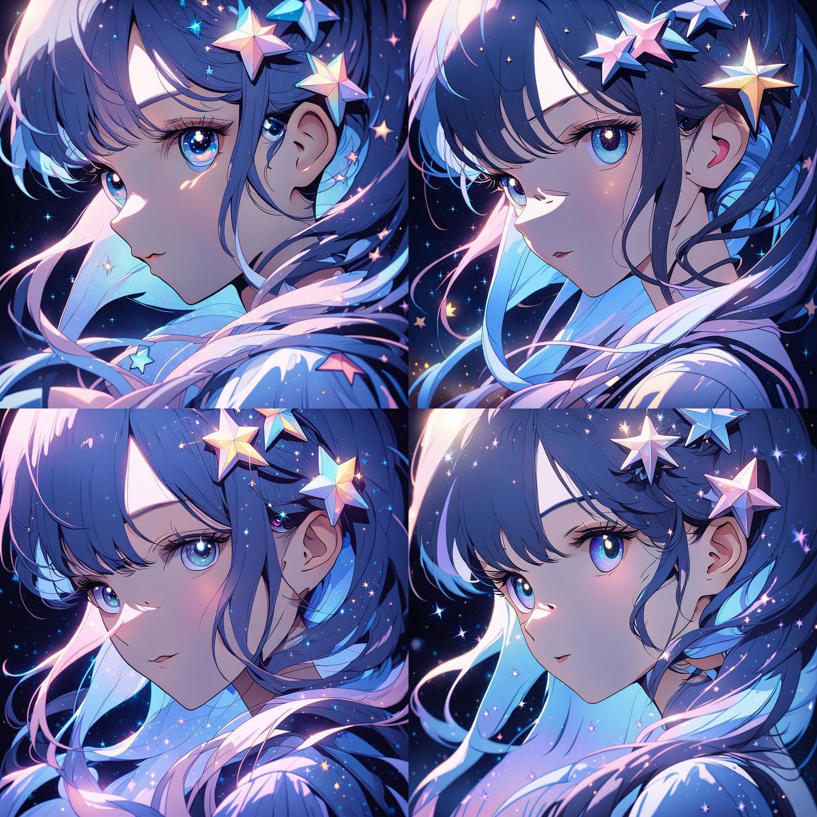 Anime Girl Portrait with Star Accessory in Pastel Colors