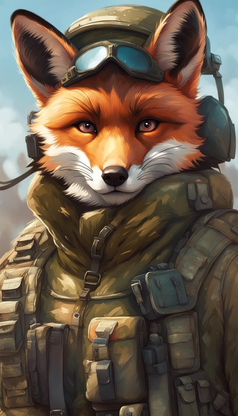 Furry Fox Chinook Pilot Portrait in Hyperdetailed Style