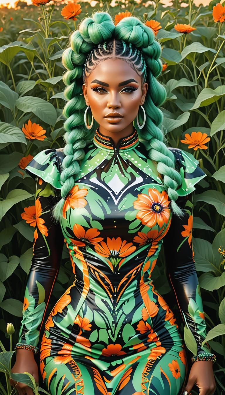 Fashion Model in Pop Art Style with Graffiti Textures