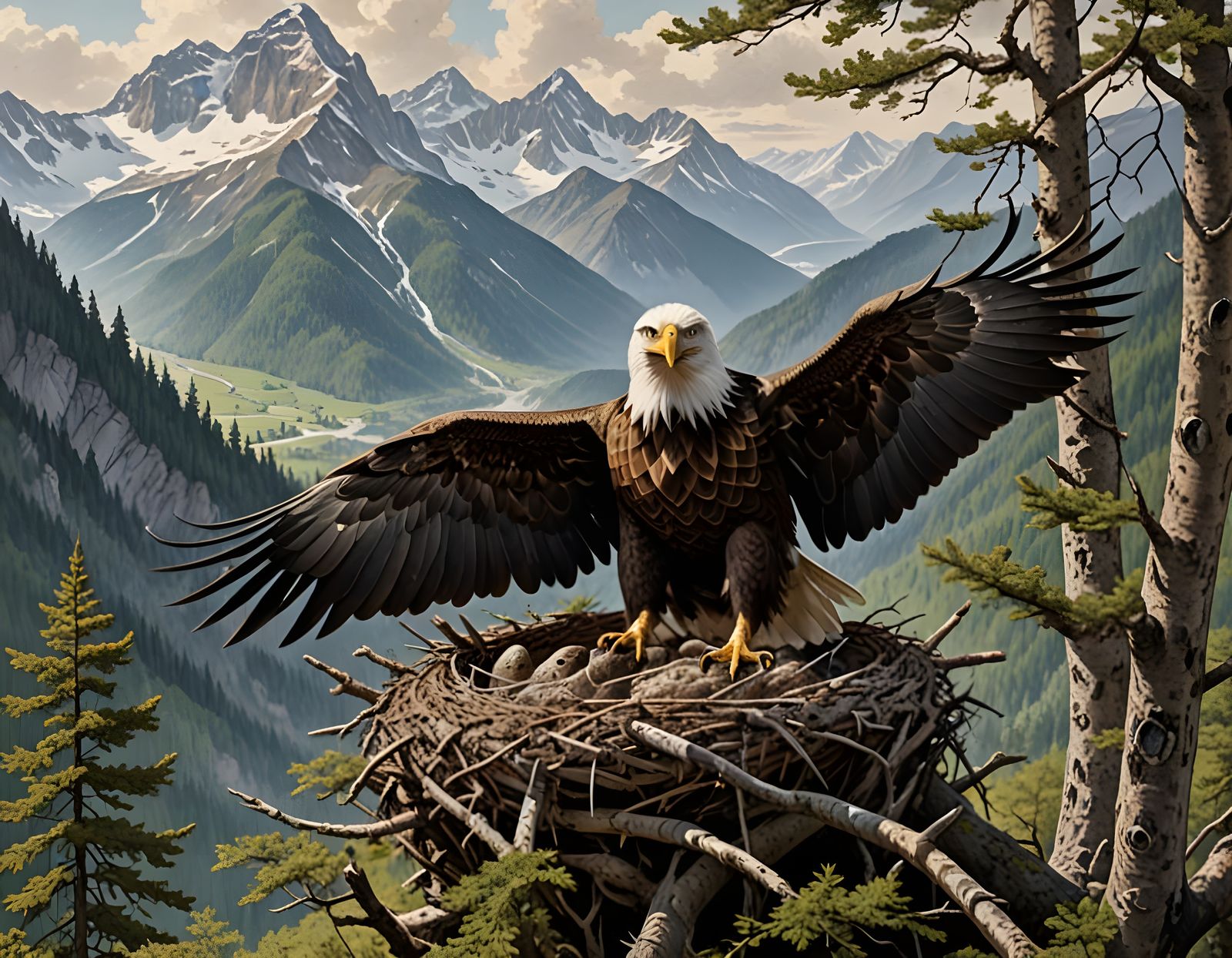 Eagle Protecting Young in Nest, Wülfing Style