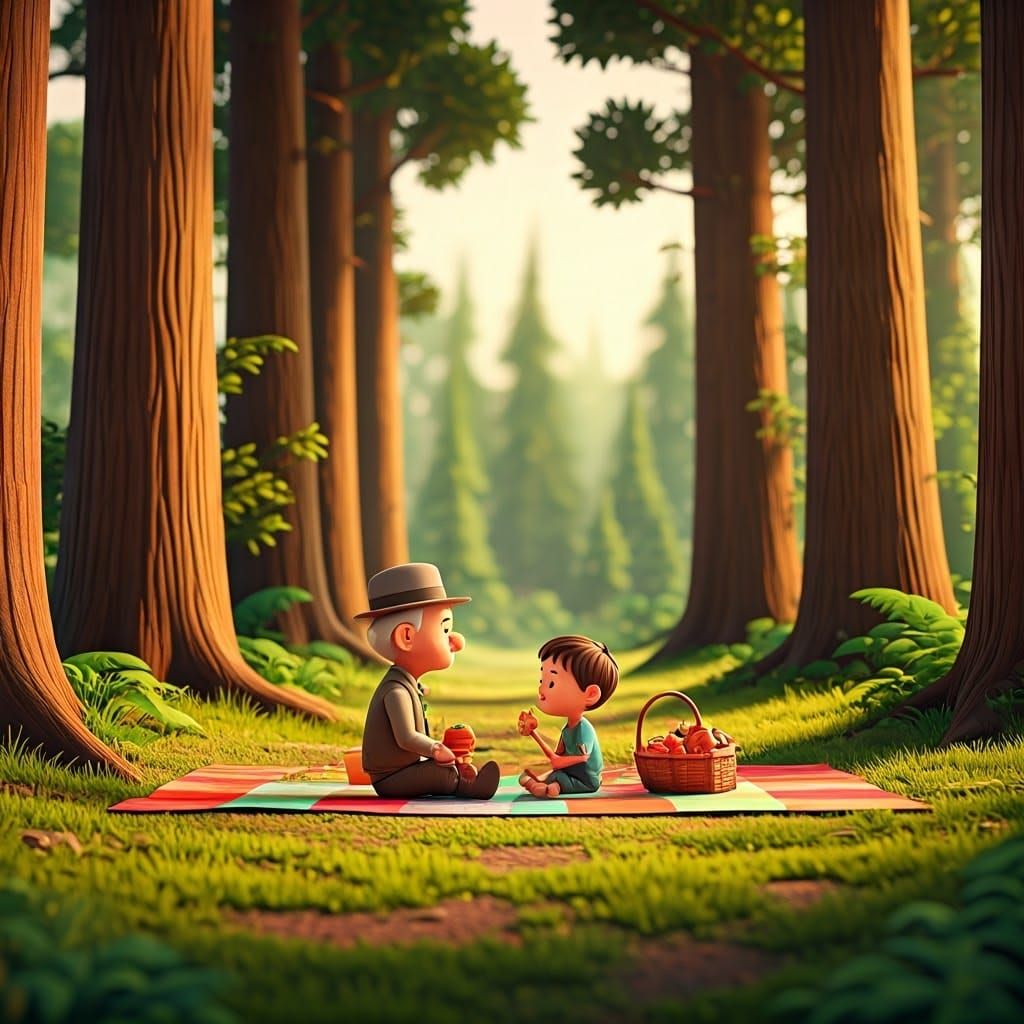 Whimsical Forest Picnic in 3D Style