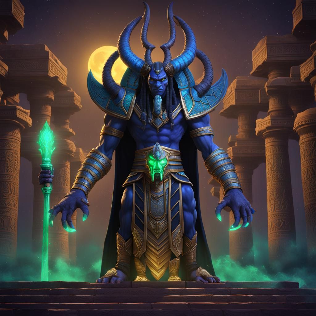 Egyptian Final Boss in Warcraft-Inspired Palette