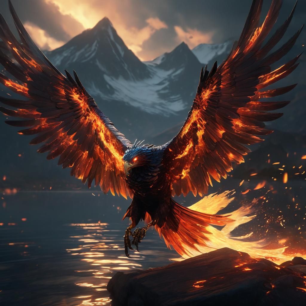 Falcon Dive with Wings of Fire: Anime Art