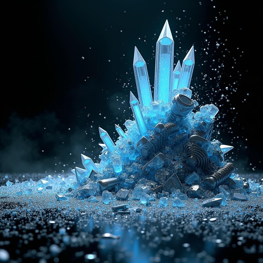 Futuristic Pile of Shattered Glass and Mech Components