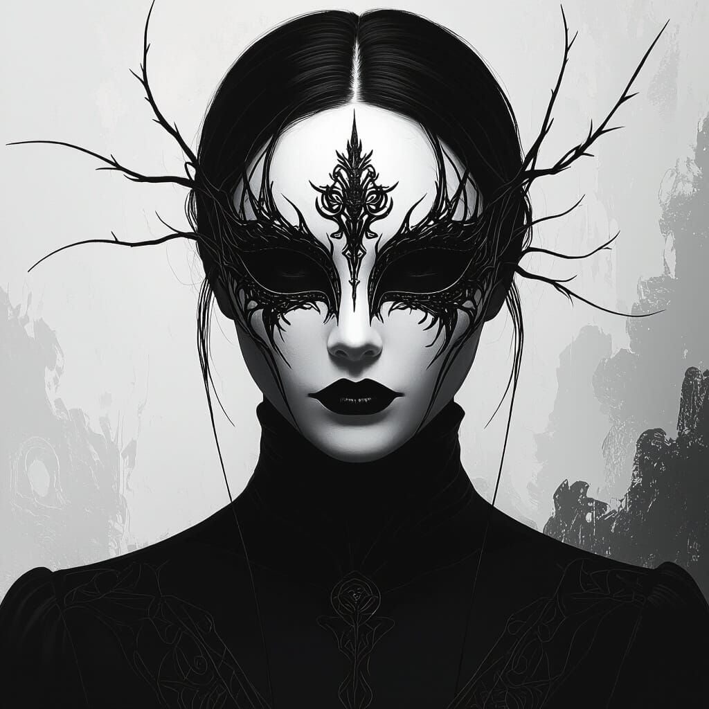 Enigmatic Masked Figure in Detailed Matte Painting Style