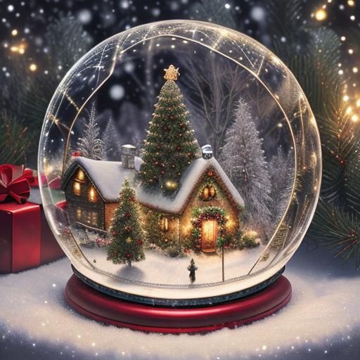 Christmas Scene Inside Snowglobe with Fairy Lights