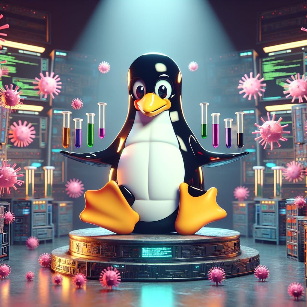 Tux the Penguin Defends Linux in a Futuristic Lab