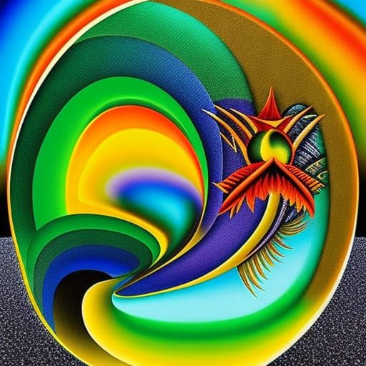 Greek Snake-Tiger Sphinx on Ziggurat in Burning Forest