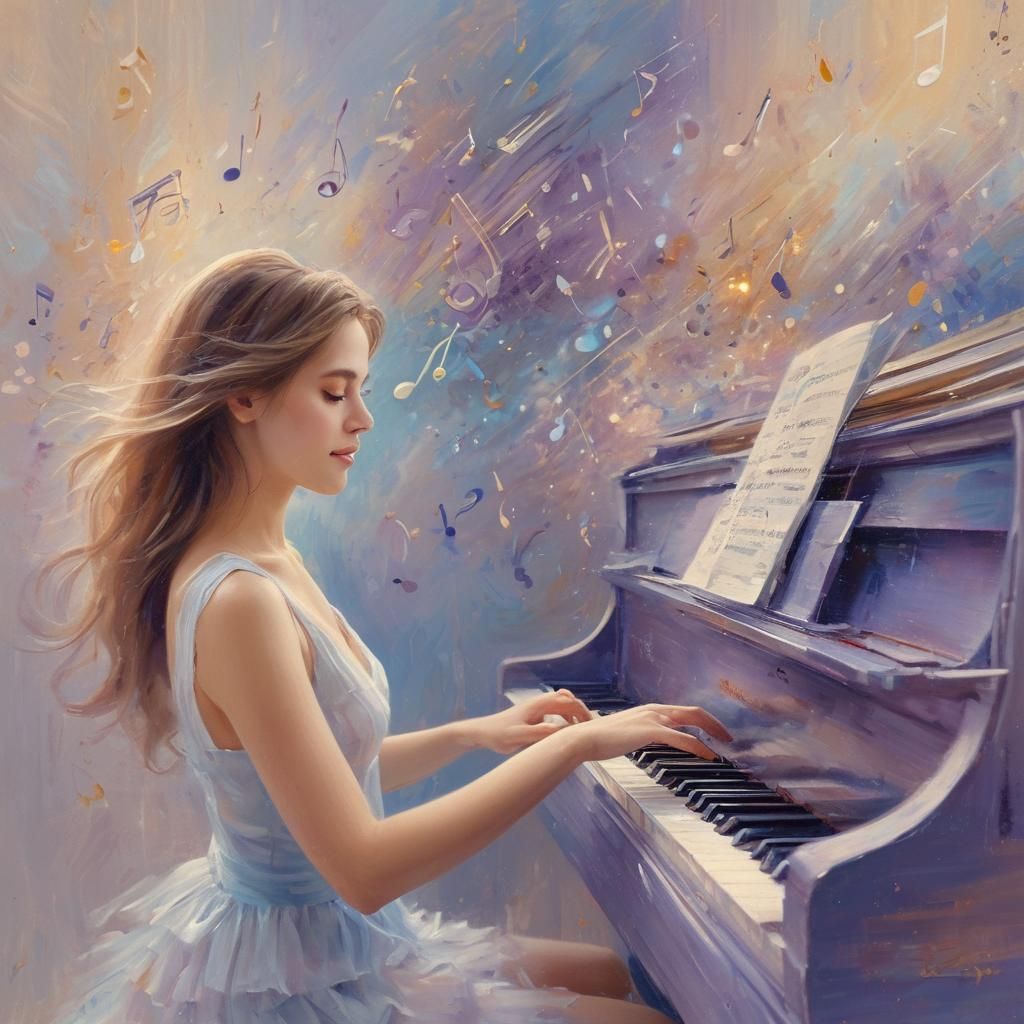 Passionate Pianist in Impressionistic Style