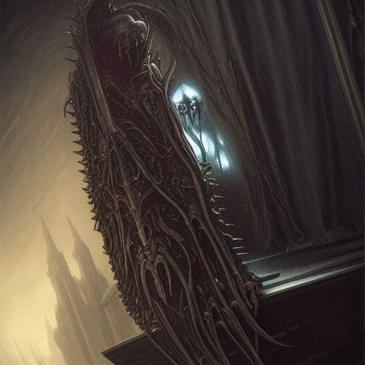 Dreadful Vampire in Coffin, Baroque Horror Art