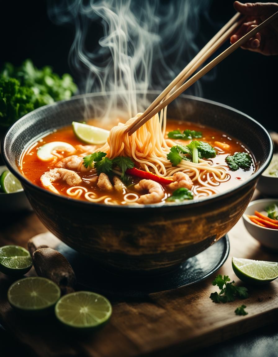Steaming Tom Yum Soup: Cinematic Close-Up