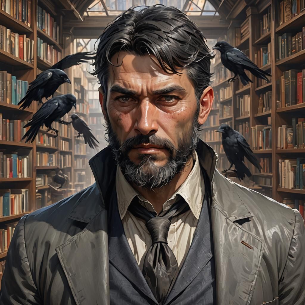 Bookstore Owner Portrait in Hyperdetailed Digital Art