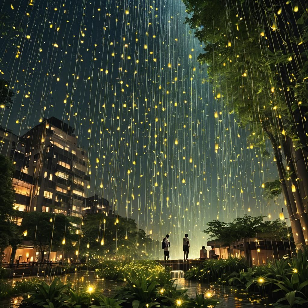 Fireflies Dance: City Waterfall Hallelujah