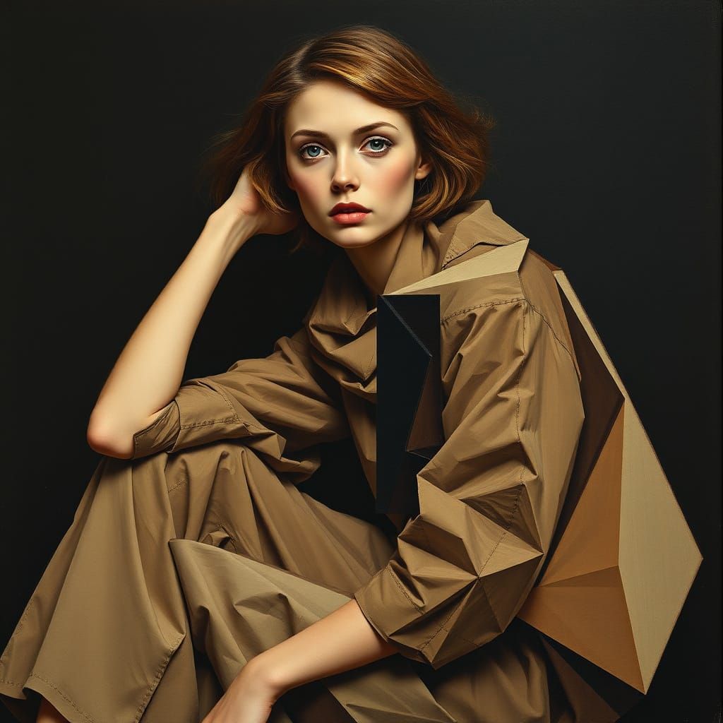 Cubist Seated Woman in Earth Tones