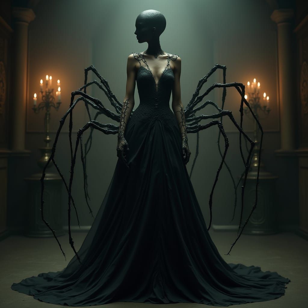 Cyborg Spider Goddess in Dark, Mystical Realm
