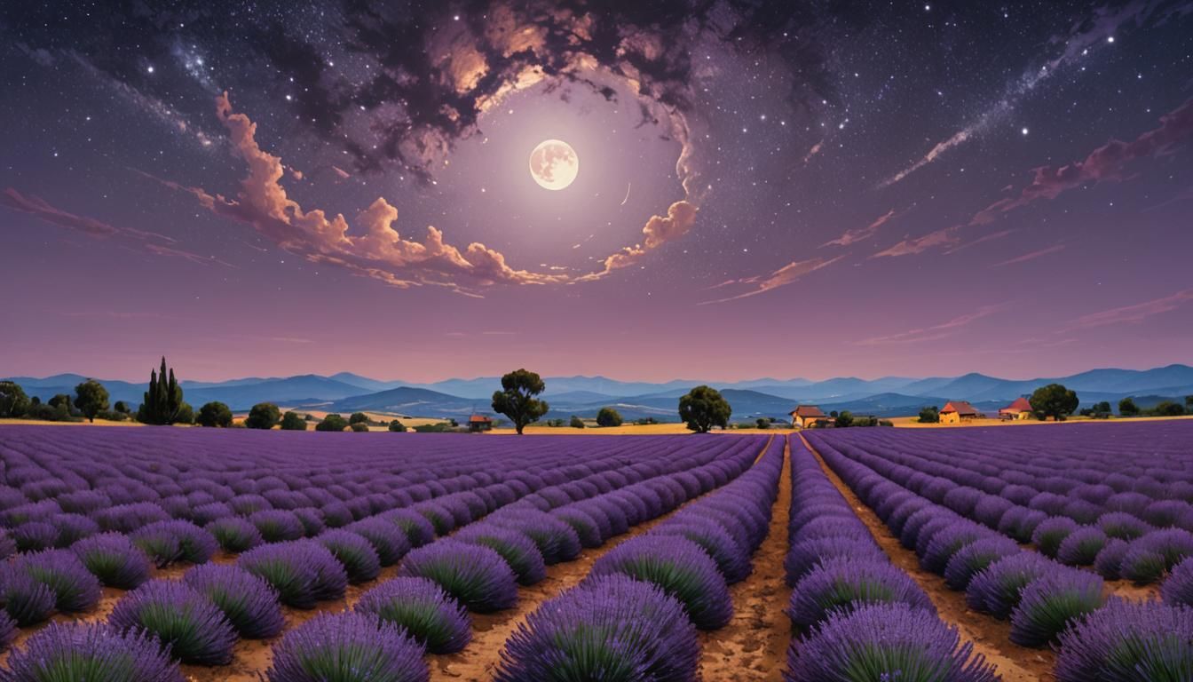Lavender Fields at Night: Fantasy Art