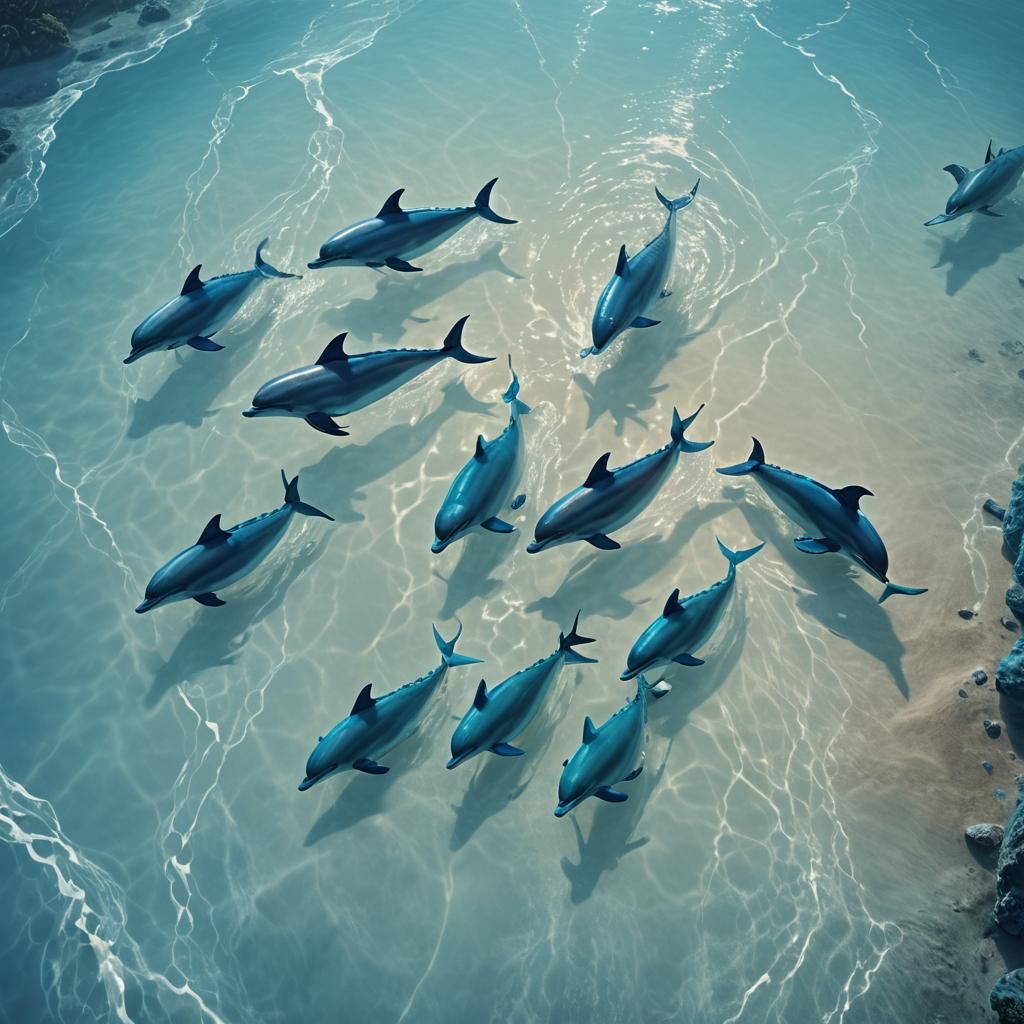 Blue Dolphins in a Serene Marble Lagoon
