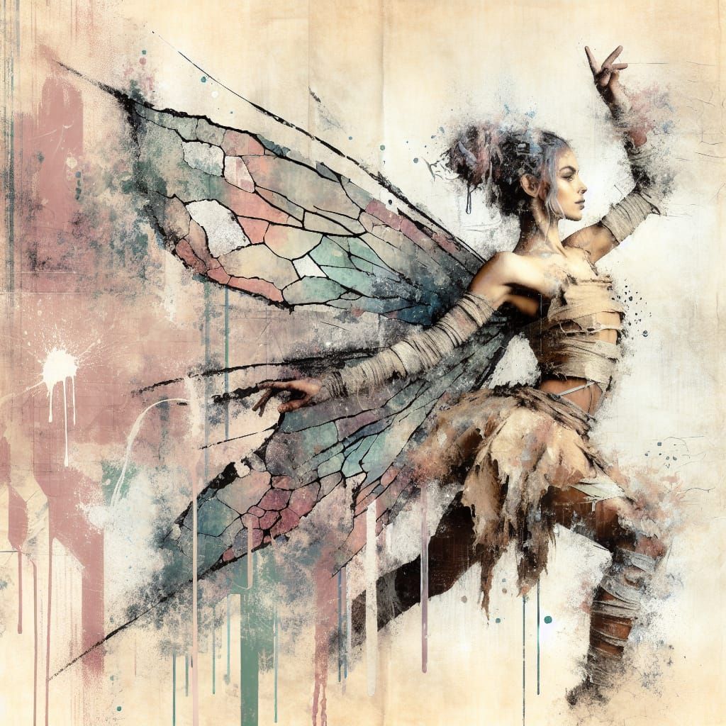 Punk Fairy Interpretive Dance in Mixed Media Collage