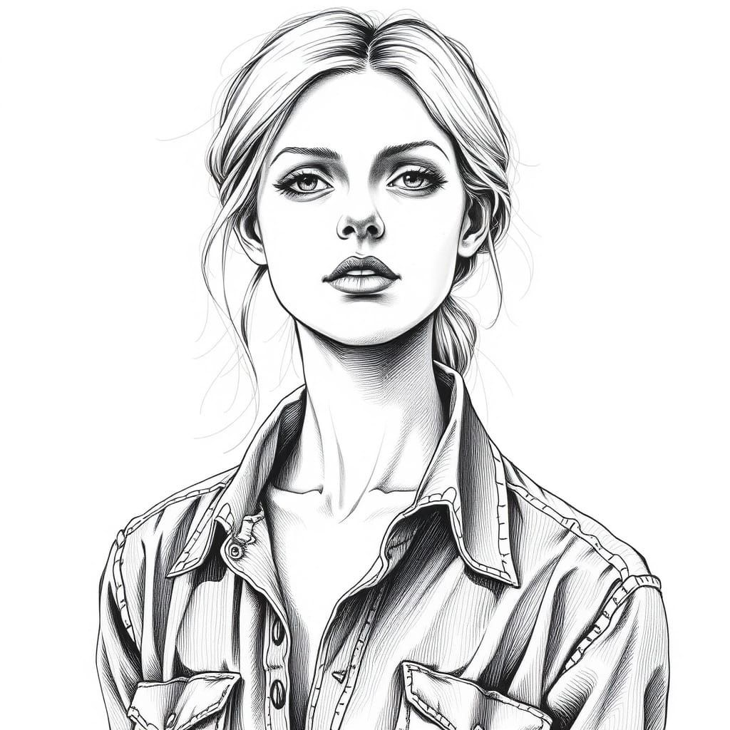 Delicate Blonde Woman in Ink Monochrome