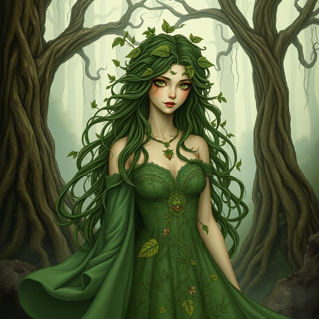 Earth Goddess in Lush Forest Illustration