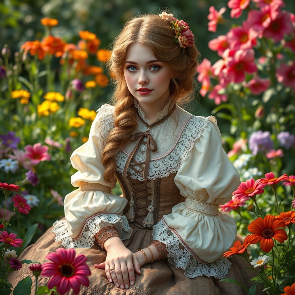 Ethereal Victorian Garden Scene in Whimsical Style