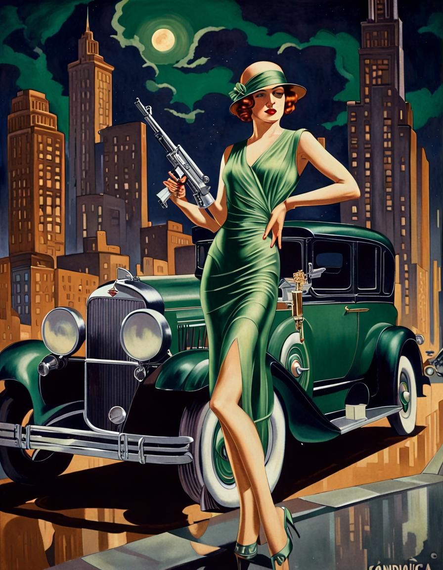 Art Deco Mobster Poster with Classic Car
