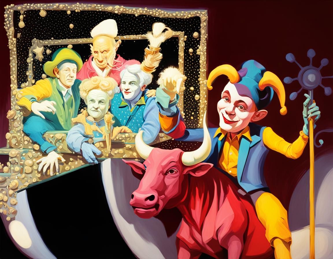 Jester Rides Bull, Airbrush Realism Television Scene