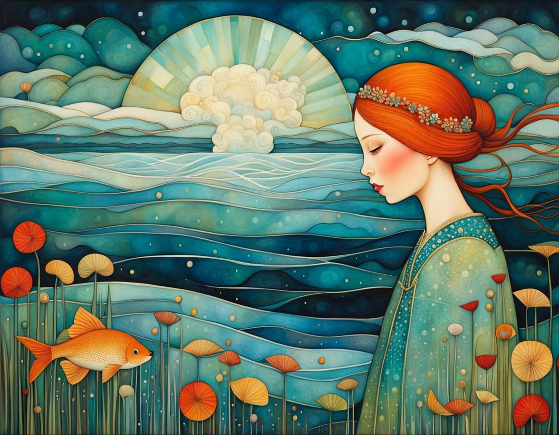 Magical Sea Turns Icy Blue: Whimsical Illustration