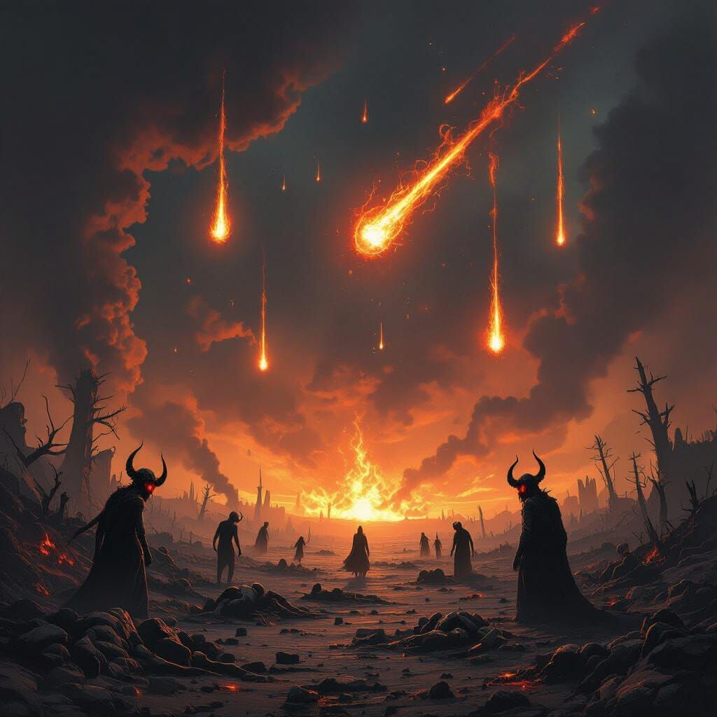 Apocalyptic Devastation: Fiery Meteors and Demonic Figures