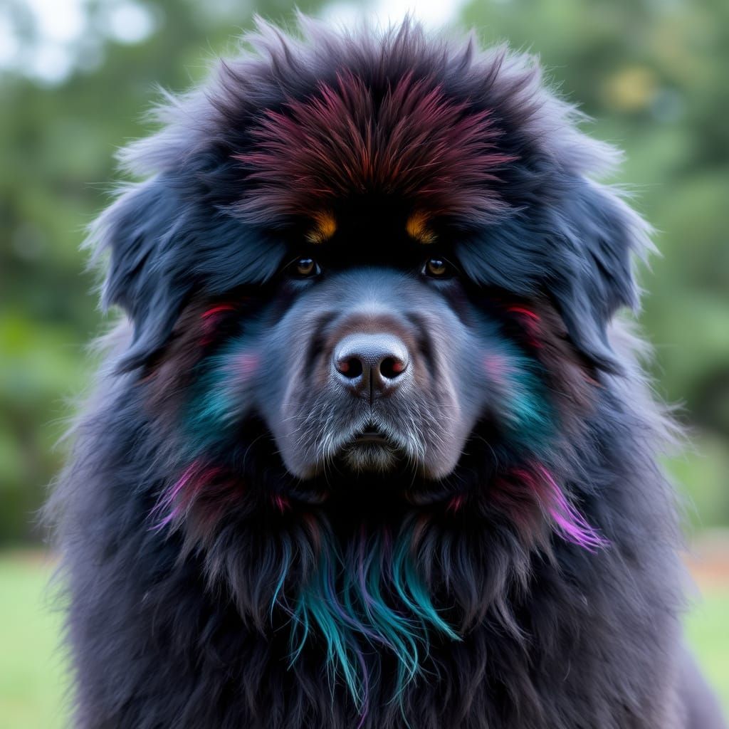 Iridescent Newfoundland Dog with Fluffy Coat