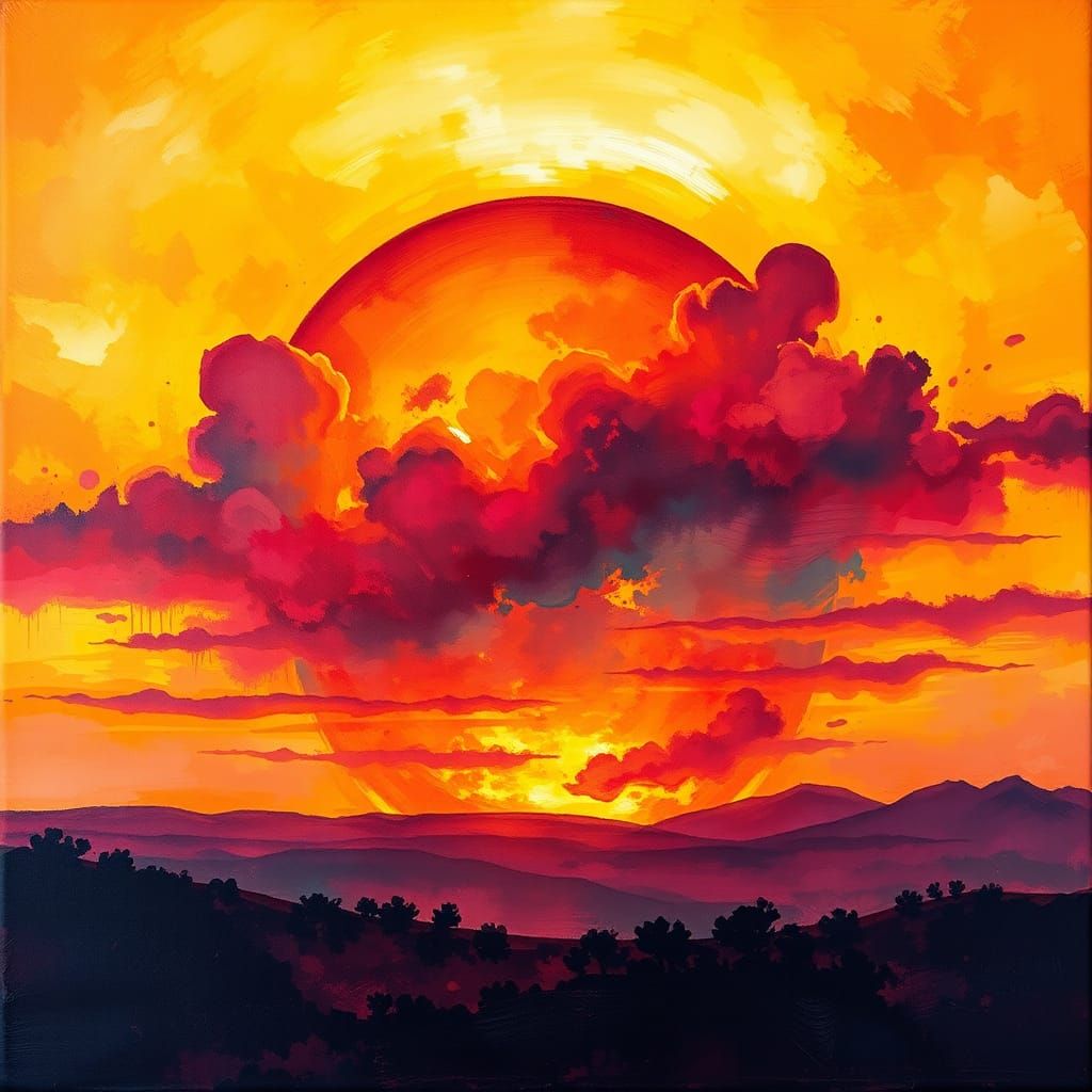 Gouache Sunrise: Impressionist Style, Textured Layers