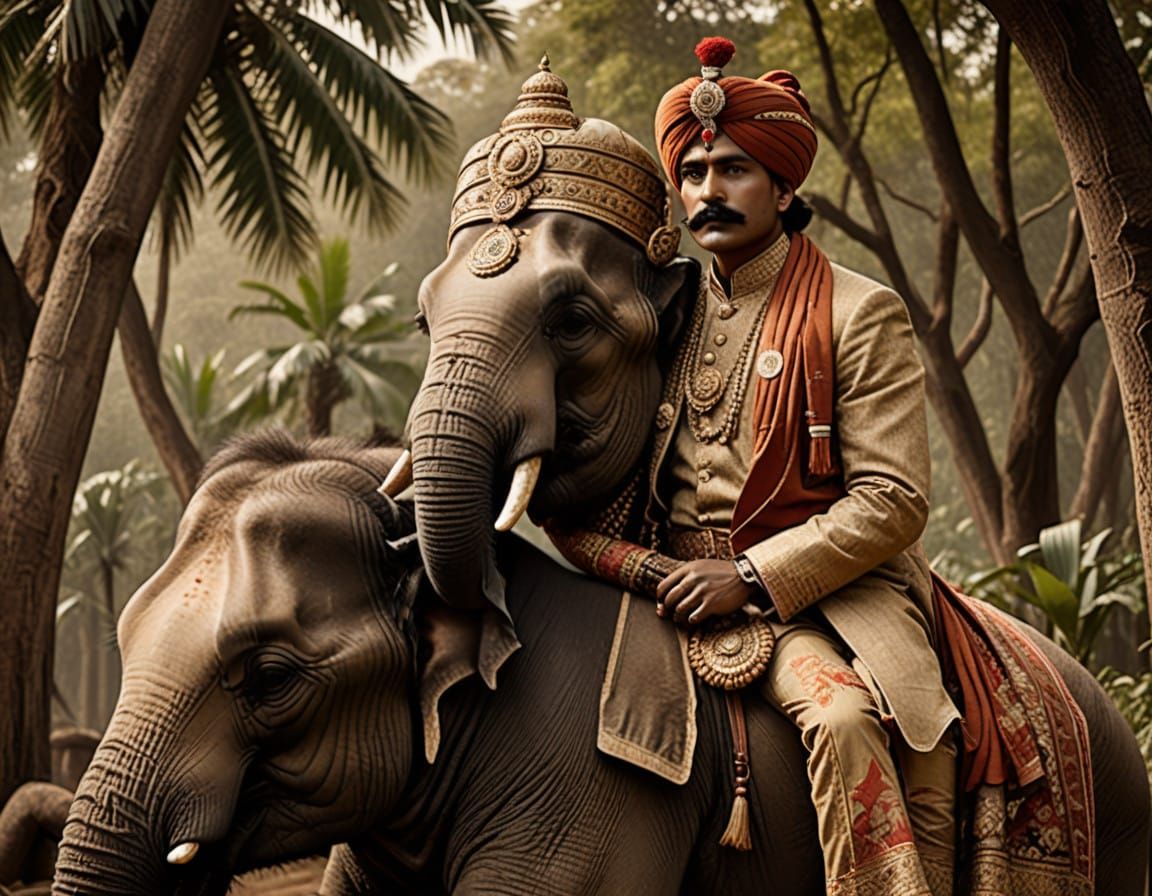 Regal Tiger Hunt in Colonial India, 19th Century Sepia