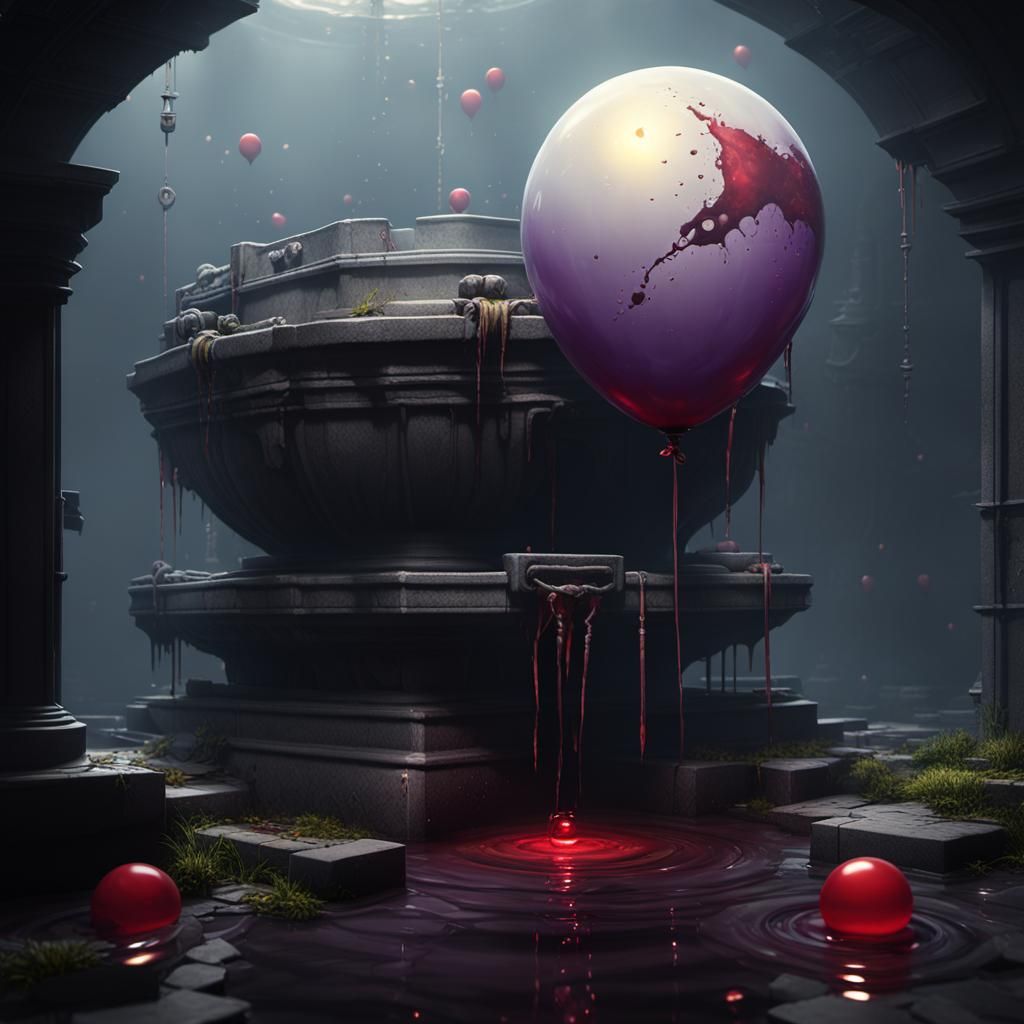 Realistic drain with Realistic red floating balloon Realisti...
