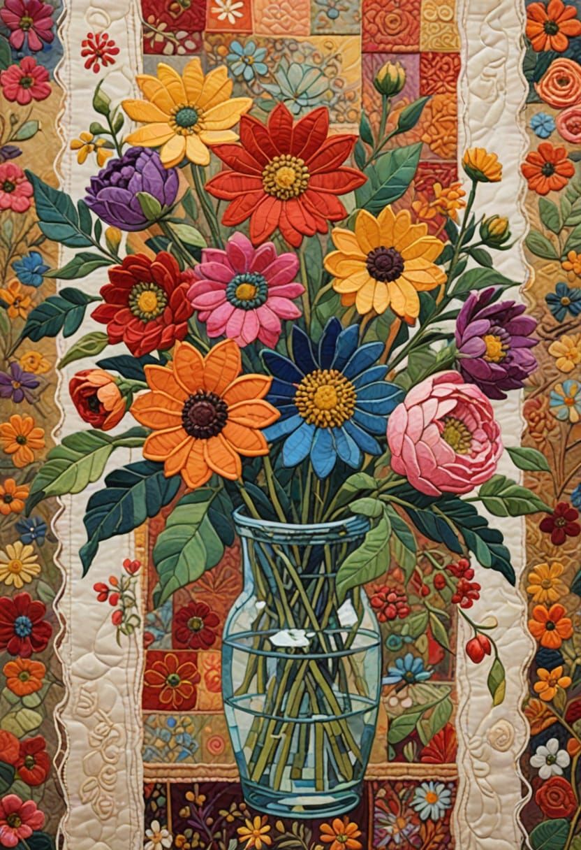 Impressionist Floral Tapestry in Mixed Media