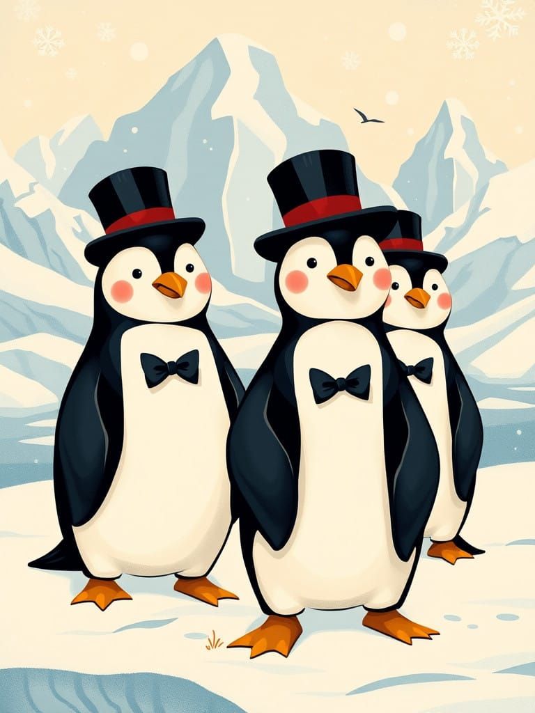 Charming Penguins in Tuxedos Waddle Across Frosty Antarctica