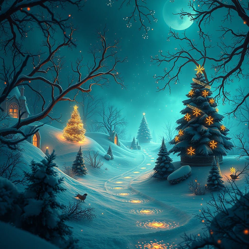 Surreal Christmas Wonderland in Deep, Rich Colors
