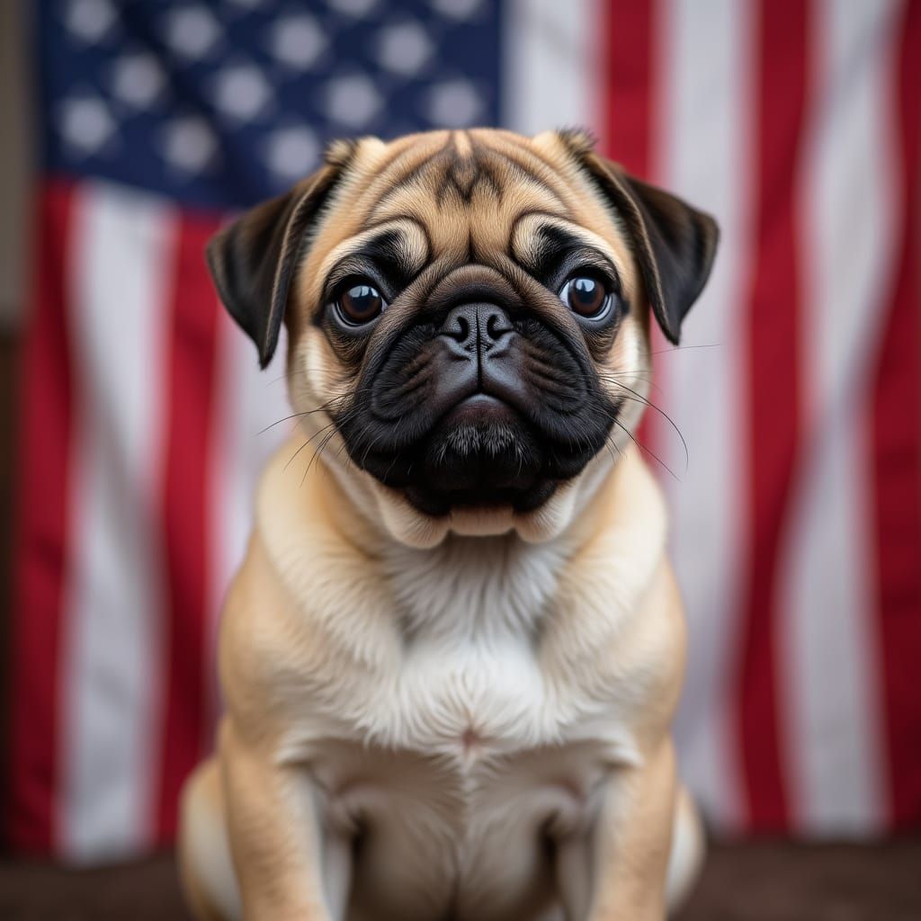 Patriotic Pug with American Flag