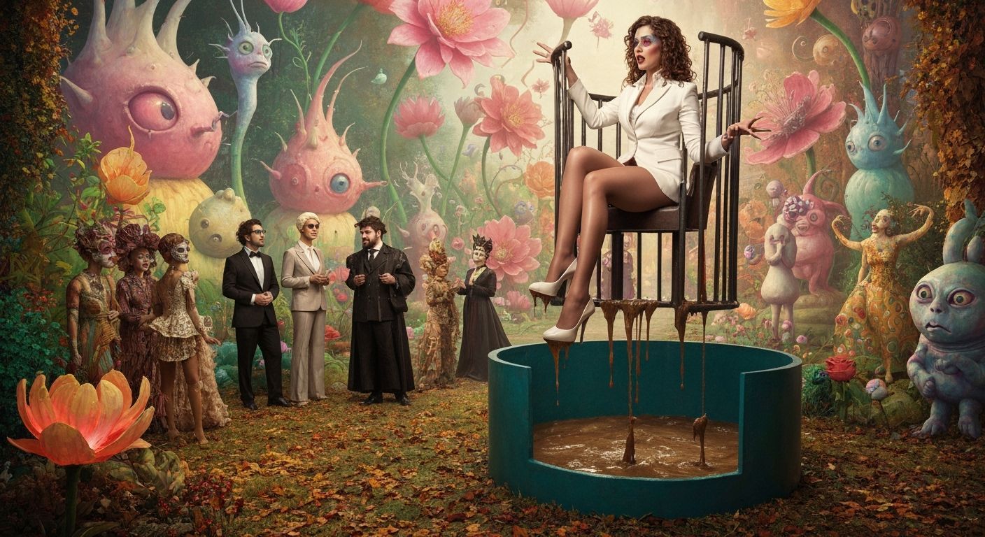 Surreal Garden Party with Bioluminescent Flowers