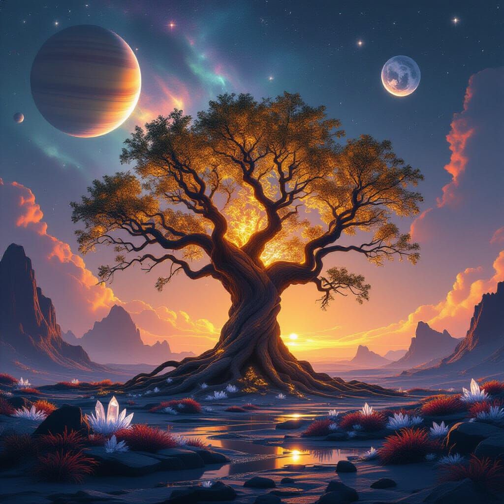 Alien Planet Tree with Bioluminescent Leaves