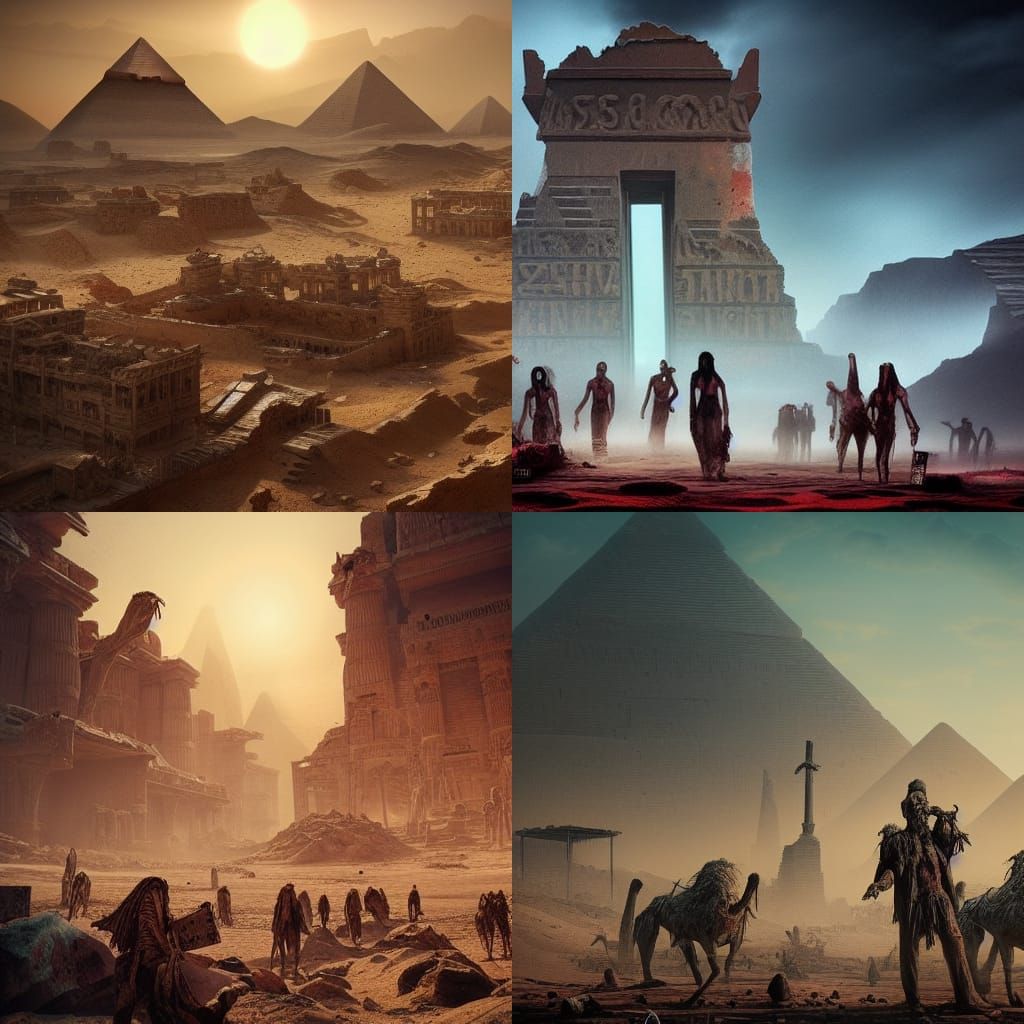 Neon Egyptian Zombie Wasteland: Detailed Digital Art