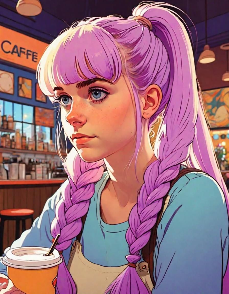 Lofi Girl in Cafe: Retro Psychedelic Art