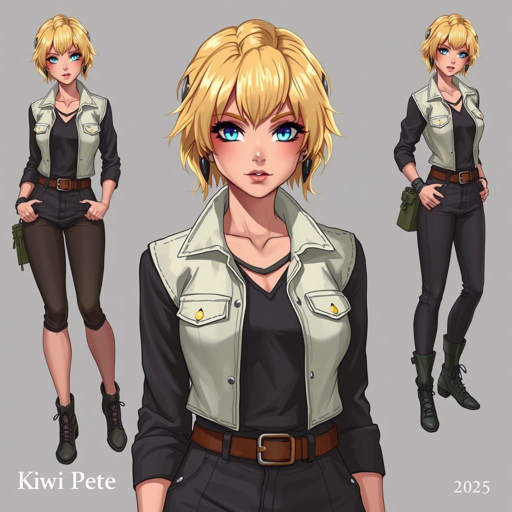 Anime-Style Middle-Aged Woman in Diesel Punk Attire