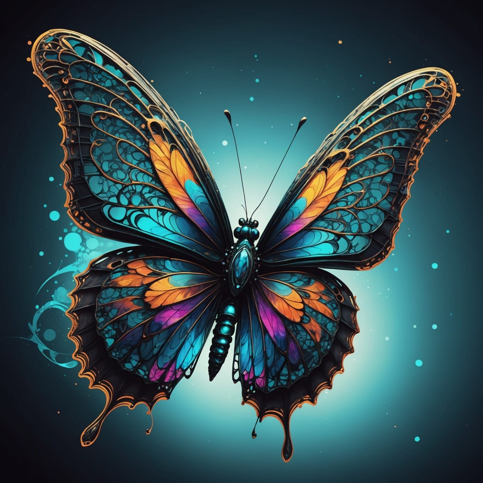 Filigree Fractal Butterfly in Fluorescent Inks