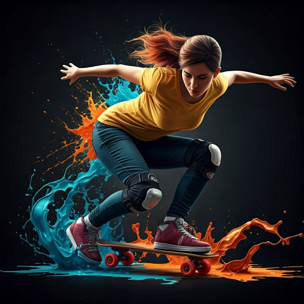 Hyperrealistic Figure Skater in Splash Art Style