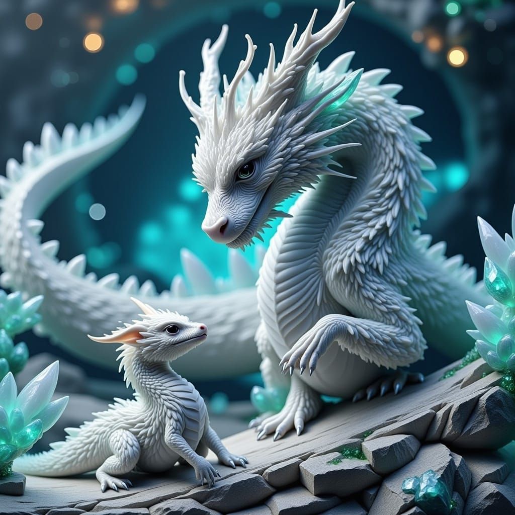 Mother Dragon and Baby in Crystal Cave