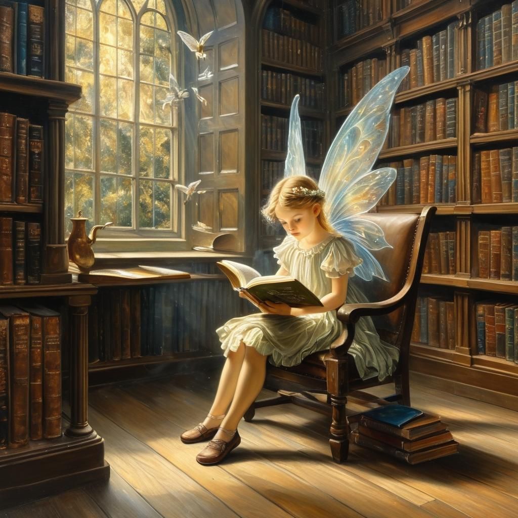 Child Fairy Reads in Library, Blake Style