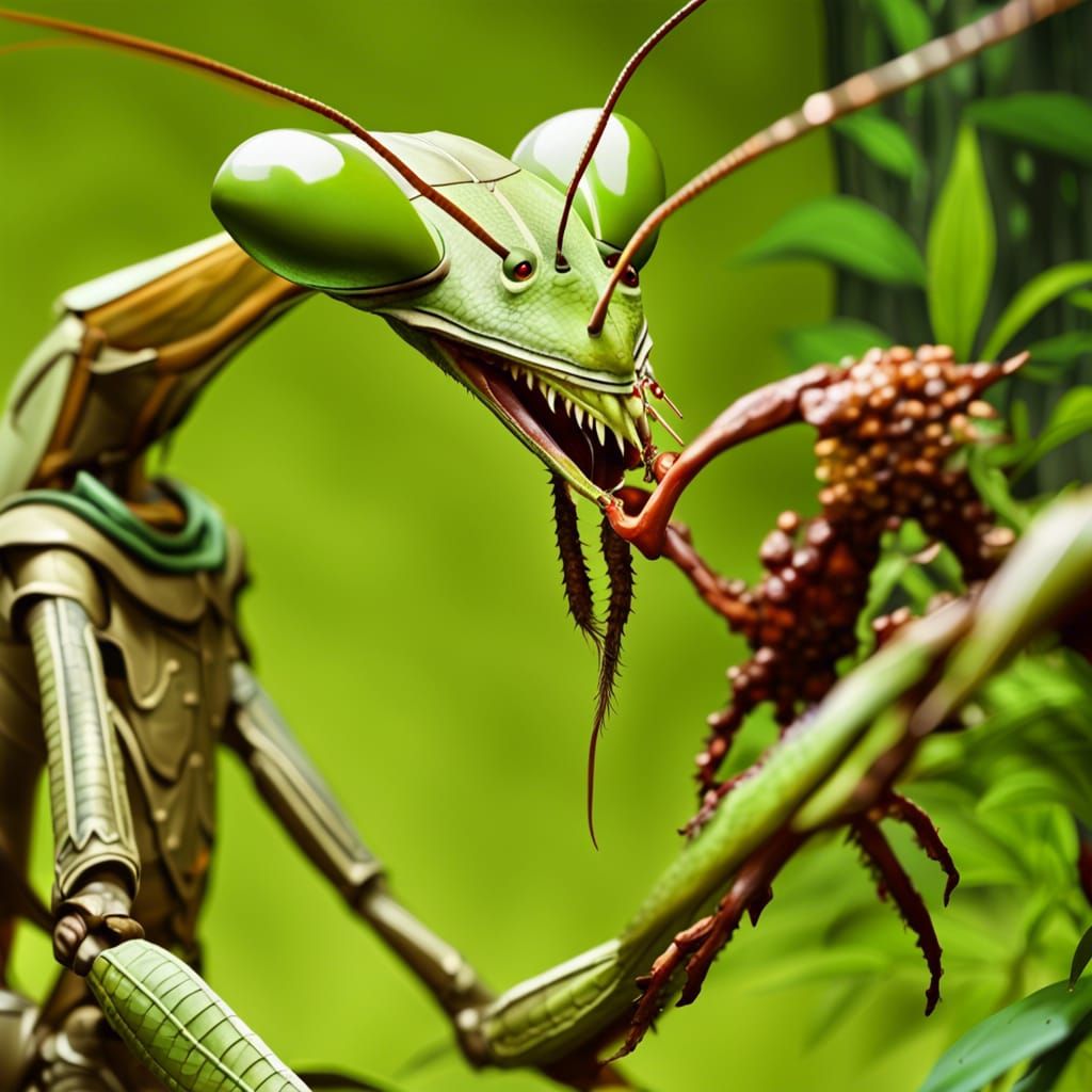 Giant Praying Mantis Eats Knight in Dark Forest