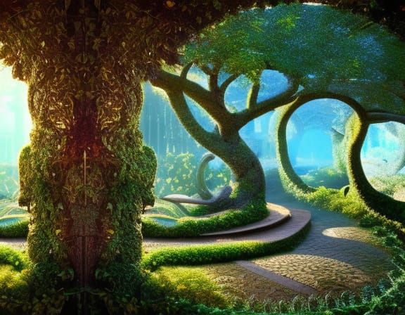 Art Nouveau Secret Garden Entrance with Cosmic Elements