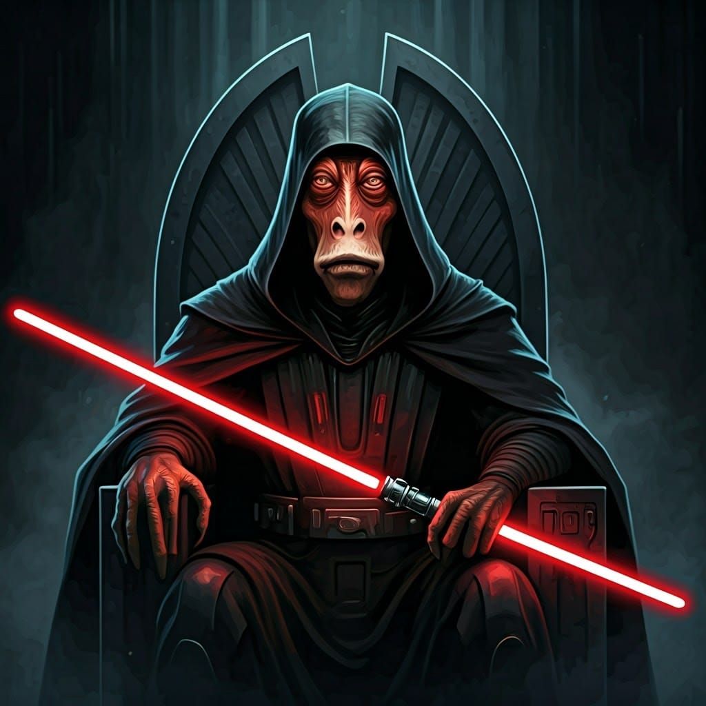 Darth Jar Jar Enthroned in Shadow: Digital Art
